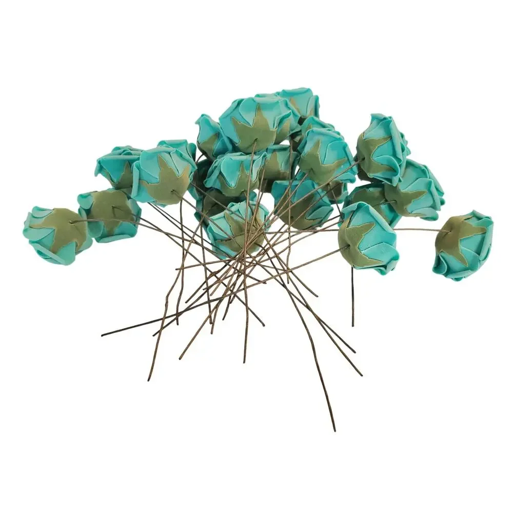 Teal Foam Roses Artificial Flowers 24pc 3in Wedding Craft Floral Stems 10in